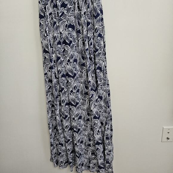 Vineyard Vines Blue & White Floral Maxi Dress Sleeveless Pockets Belted Size 4 - Picture 6 of 16